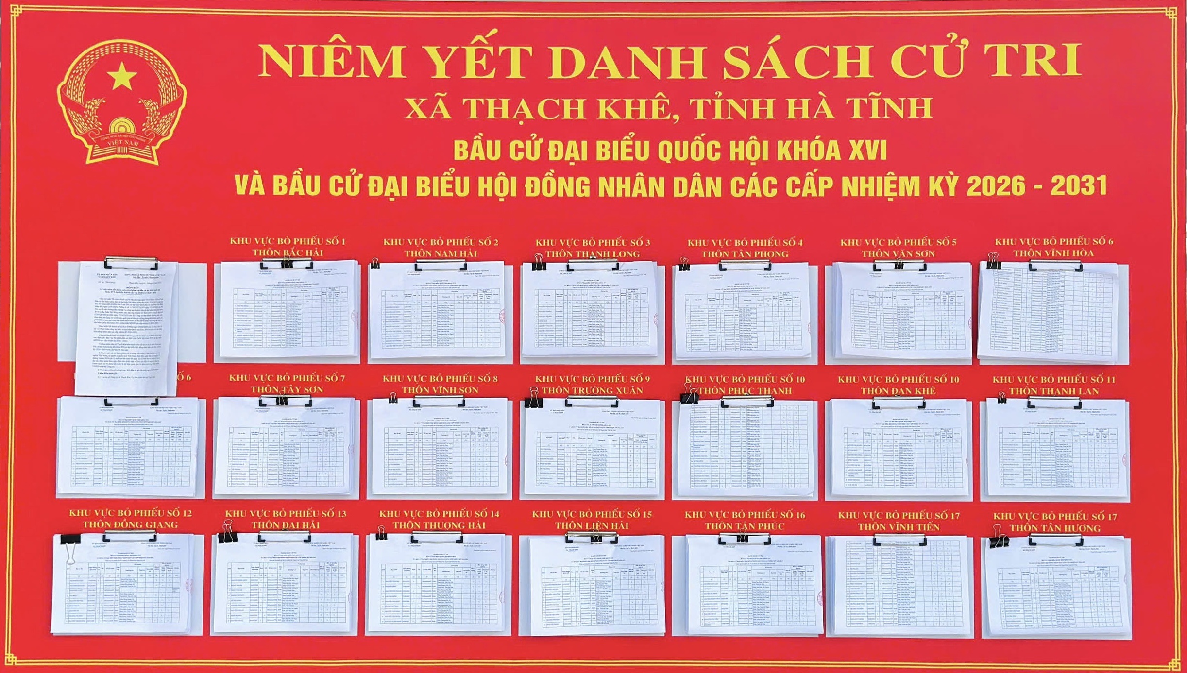 Thông báo về việc niêm yết danh sách cử tri bầu cử đại biểu Quốc hội khóa XVI và bầu cử đại biểu Hội đồng nhân dân các cấp nhiệm kỳ 2026 - 2031