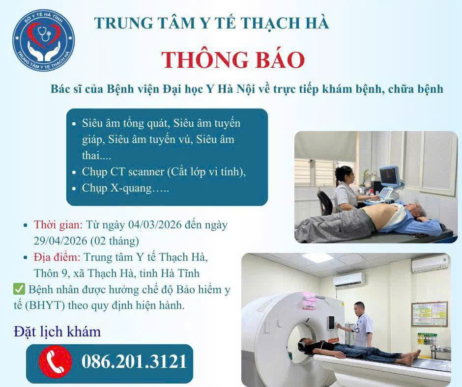 Thông báo khám, chữa bệnh tại Trung tâm Y tế Thạch Hà