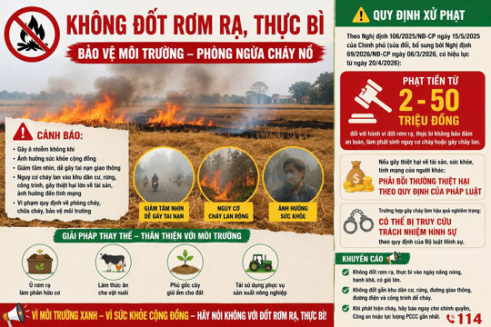 Khuyến cáo không đốt rơm rạ, thực bì sau thu hoạch nhằm bảo vệ môi trường và phòng chống cháy nổ