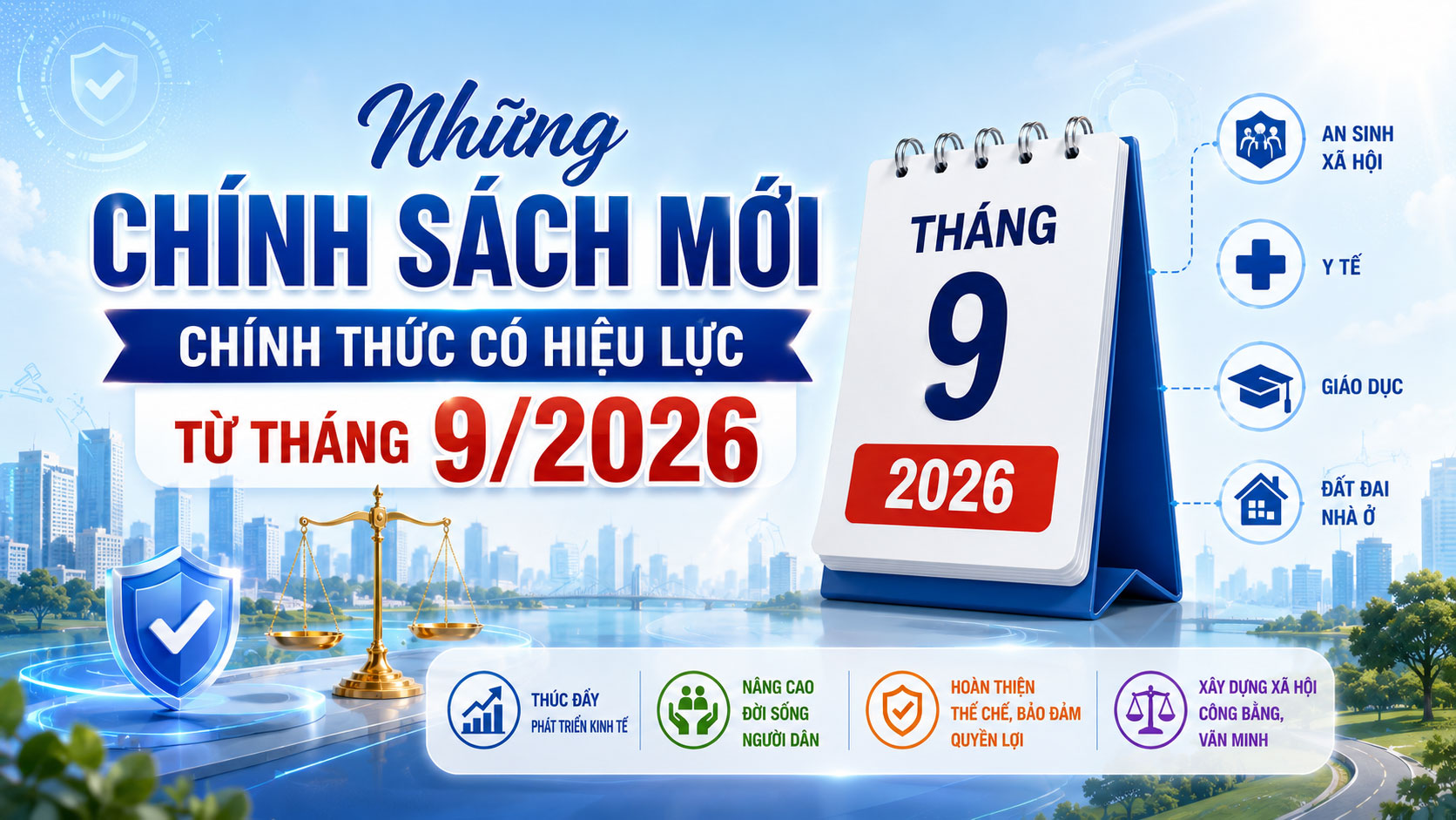 Một số chính sách pháp luật mới có hiệu lực từ tháng 9/2026