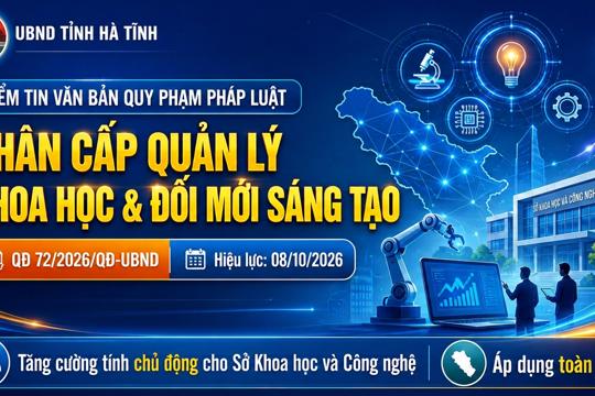 Thông báo báo chí về Quyết định số 72/2026/QĐ-UBND do UBND tỉnh Hà Tĩnh ban hành trong lĩnh vực Khoa học, Công nghệ và Đổi mới sáng tạo