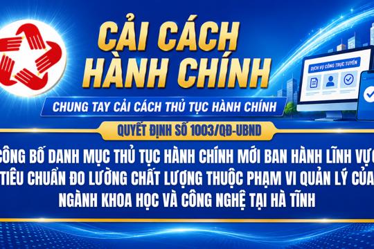 Công bố Danh mục thủ tục hành chính mới ban hành lĩnh vực Tiêu chuẩn Đo lường Chất lượng thuộc phạm vi quản lý của ngành Khoa học và Công nghệ tại Hà Tĩnh