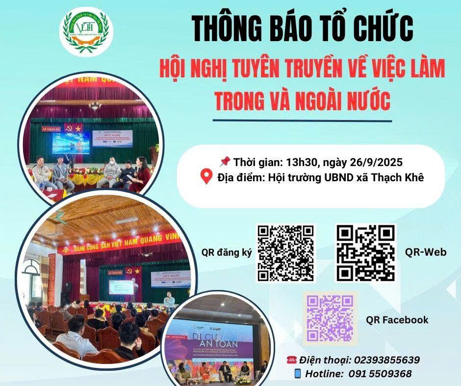 📢 Thông báo tổ chức Hội nghị tư vấn - Giới thiệu việc làm tại xã Thạch Khê 